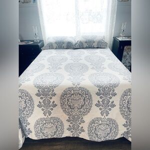 Pottery Barn Lucianna Duvet & 2 Matching Shams Boho 100% Cotton Gray White 92x88